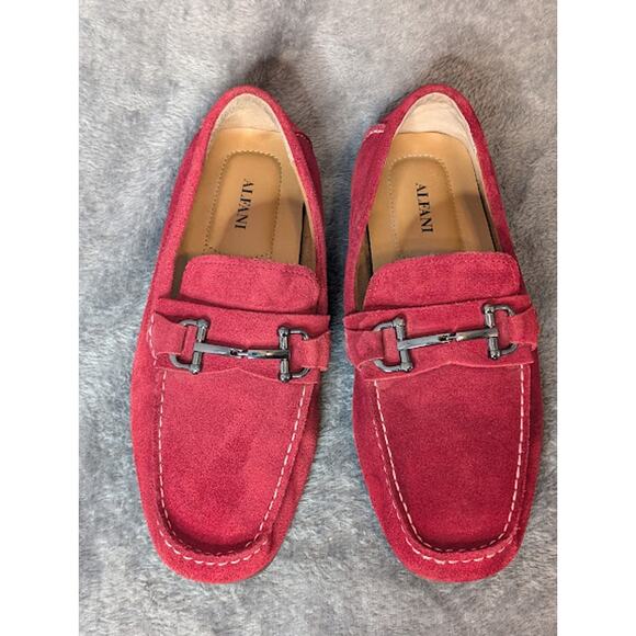 ALFANI JAMES Men’s Red Suede Loafers Classic Driving Moccasins Size 11 - Picture 2 of 11